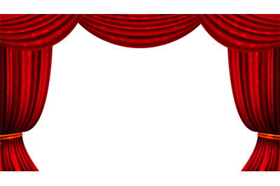 Red curtain. Theater cinema curtains shine elements. Isolated fabric d