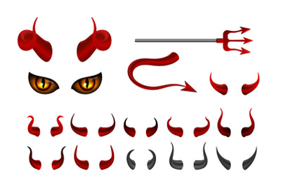 Red devil horn. Satanic horns face with yellow eyes, isolated hell har