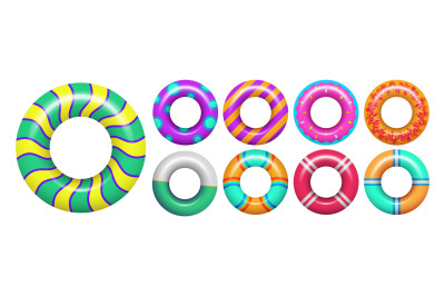 Rubber rings. Colorful swimming ring for sea or pool. Isolated vacatio
