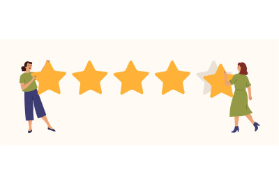 Star rating. Girls write stars review, rate customer support or servic