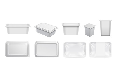 White plastic containers. Food container&2C; packaging for take away and