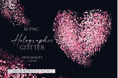 Pink Glitter holographic overlays Golden falling glitter