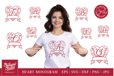 Heart Monogram Alphabet Split Letter SVG | Valentines SVG