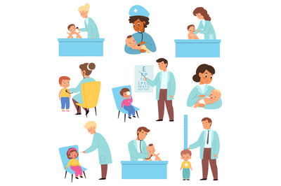 Pediatric baby examination. Kids healthcare. Children at doctors appoi