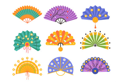 Hand fan. Decorative traditional paper fan, folding chinese attribute,