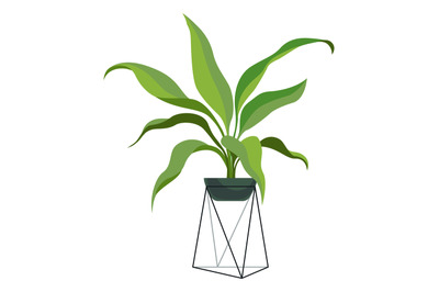 Green plant pot on glass stand. Urban jungle symbol