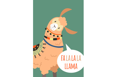 Fa la la la llama card. Alpaca singing Christmas song