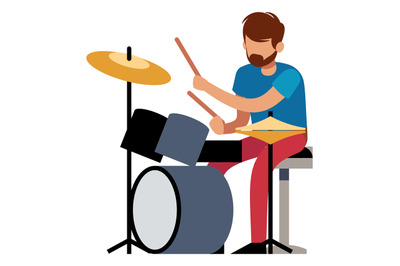 Drummer icon. Cartoon man playing on bass instrument