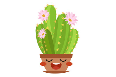 Funny cactus in pot. Adorable kawaii house plant