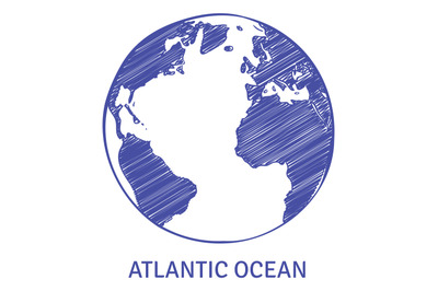 Atlantic ocean sketch. Hand drown globe symbol