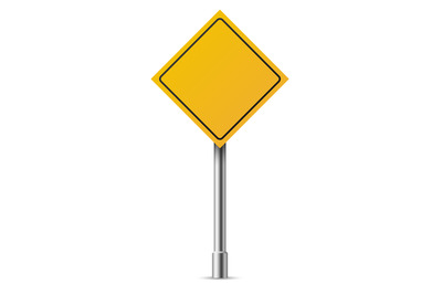 Realistic road sign. Yellow diamond shape. Warning symbol