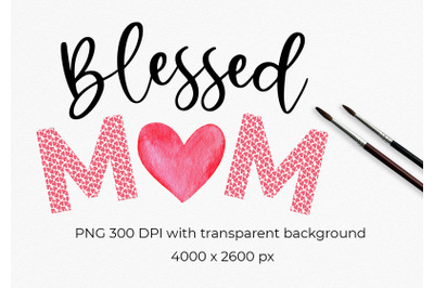 Blessed Mom Pink Hearts PNG