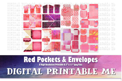 Red Pockets &amp; Envelopes, Crimson Vintage Ephemera Scrapbook Junk Journ