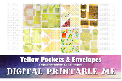 Yellow Pockets &amp; Envelopes, Vintage Ephemera Scrapbook Junk Journal su