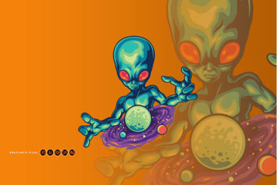 Spooky alien and his galaxy Illustrations