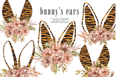 Cute tiger bunny ears sublimations / clipart - 5 png files