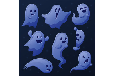 Spooky ghost. Cartoon ghosts, ghostly shadows or spirits. Funny cute t