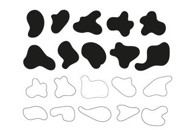 Black liquid shapes set. Silhouette outline abstract shape for decorat