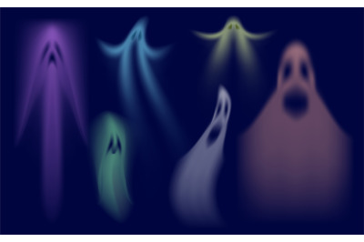 Colorful shadows ghost. Swanky halloween ghost, crazy transparent spir