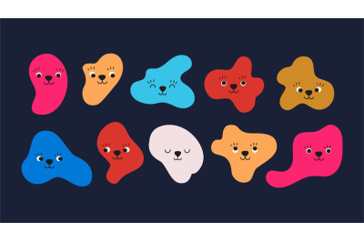 Cute abstract comic faces. Liquid shapes with strange emotional reacti