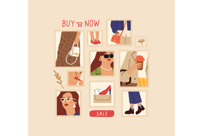 Fashion collage. Sale poster, shopping online store concept. Buy it no