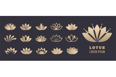 Lotus logo set. Yoga meditation, wellbeing and relaxation symbols. Gol