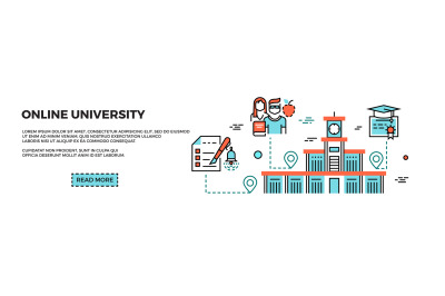 Online education. Web university, college banner template. Outline stu