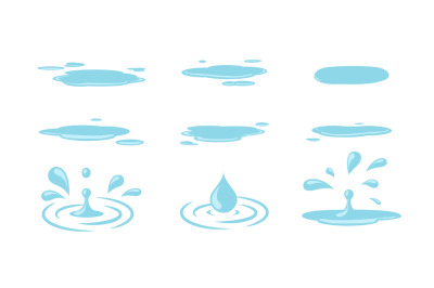 Puddle and drops. Water drops, isolated puddles cartoon elements. Autu