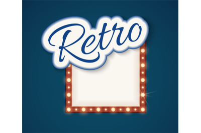 Retro lights banner. Shine cinema show or circus element. Neon lamp bu