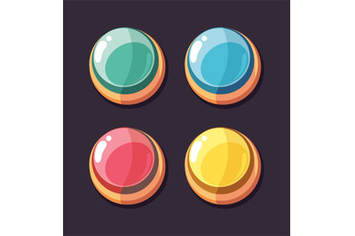 Round interface buttons. Cartoon color button, user app gaming develop