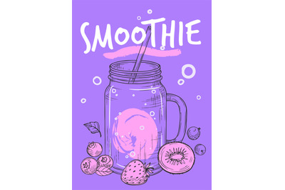 Sketch smoothie flyer. Fresh juice bar banner&2C; vegan vitamin and healt