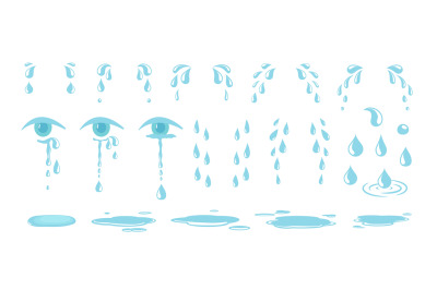 Tears drops. Water drop, crying eyes. Emotional expression eye with te