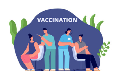 Vaccination scene. Patient get vaccines, doctors or nurse with syringe