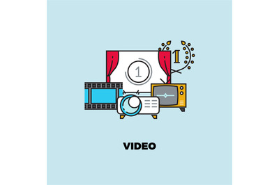 Vlog concept. Online video making, self channel blog line icons. Views