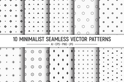 10 Minimalist geometric shapes seamless vector patterns