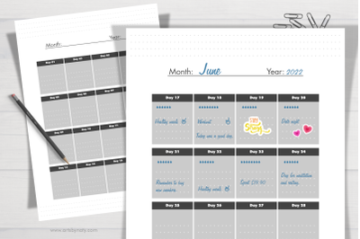 Month at a glance to plan and challenge.&nbsp;