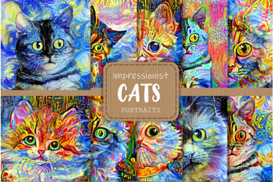 Impressionist Cute Cat Portrait Illustrations