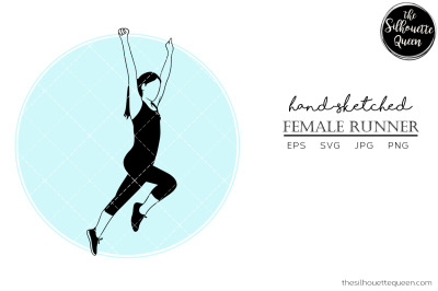 Hand drawn Female Runner Vector Sketch