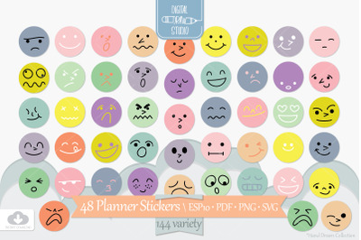 Planner Stickers Emotions | DIY Digital &amp; Printable Kawaii Emojis