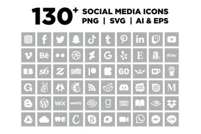 Gray Square Social Media Icons Set