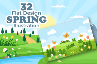 32 Spring Time Landscape Background illustration