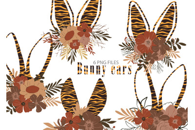 Cute tiger bunny ears sublimations &2F; clipart - 5 png files