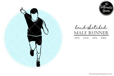Hand drawn Male Runner Front Vector Sketch