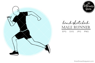 Hand drawn Male Runner Side Vector Sketch