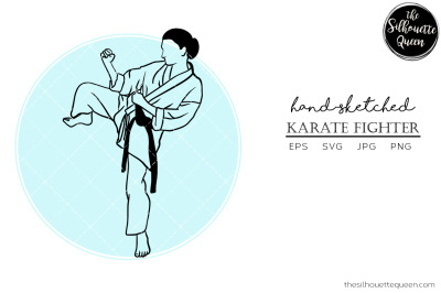 Hand drawn Female Karate&2C; Fighter Vector Sketch