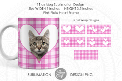 Pink Plaid Heart Frame, mug sublimation designs, tartan mug, photo mug