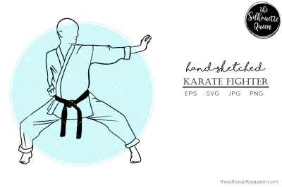 Hand drawn Male Karate Fighter Vector Sketch
