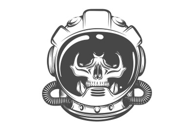 Human Skull in Astronaut Helmet Tattoo isolated on white