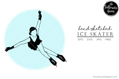 Hand drawn Female Ice Skater Vector Sketch