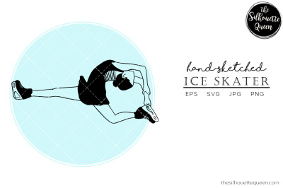 Hand drawn Female Ice Skater Vector Sketch